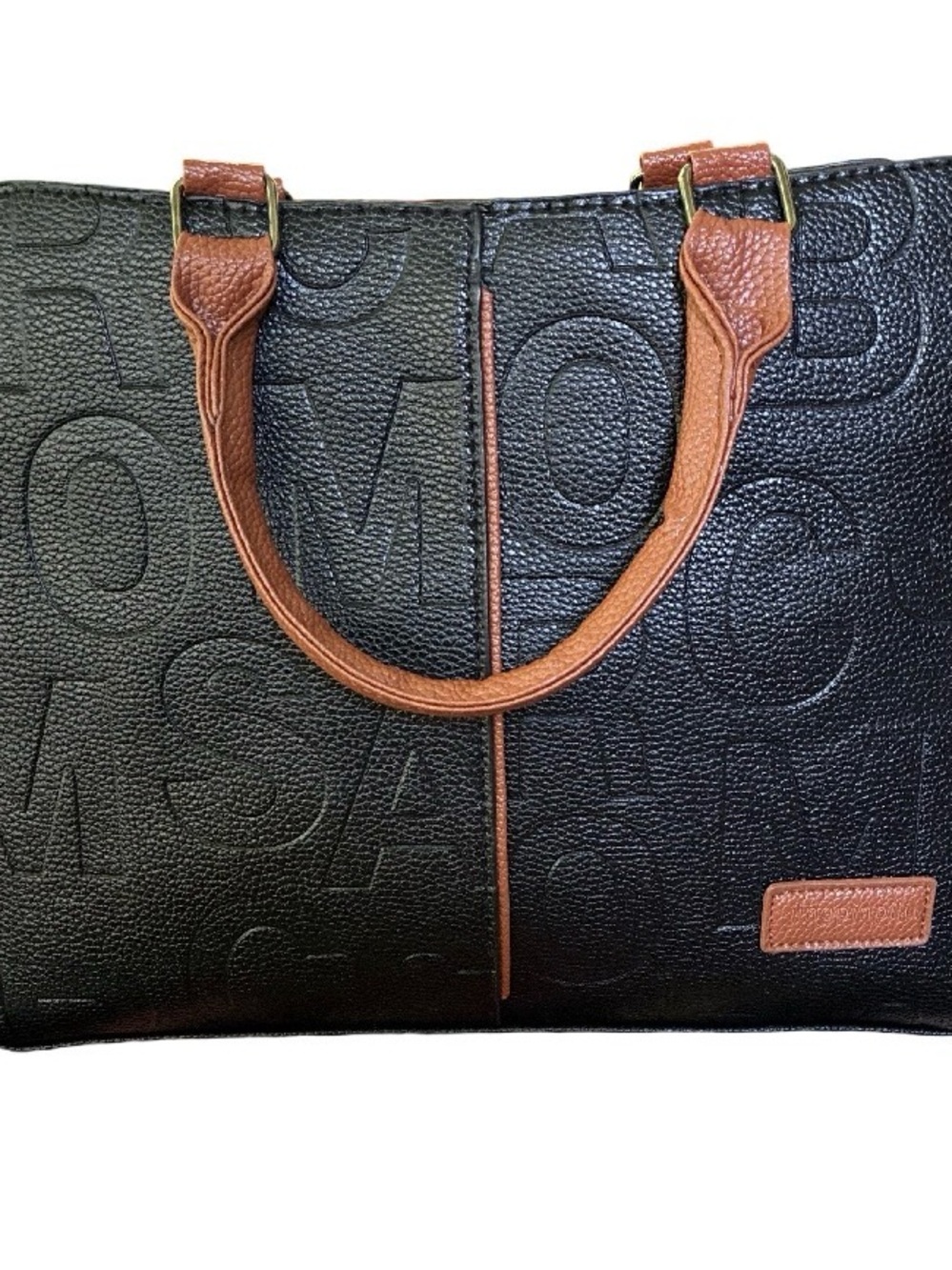 Unlisted Black Tote with Brown Handles - Embossed Logo Carryall